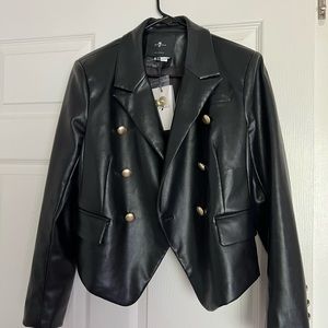 7 For All Mankind Black Faux Leather Blazer Jacket Size: L New with Tag